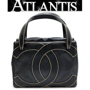 Chanel Deka Coco Mark Wild Stitch Handbag Black Leather